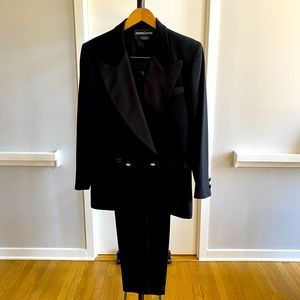 Arthur Chapnick tuxedo pants suit in black with satin embellishments